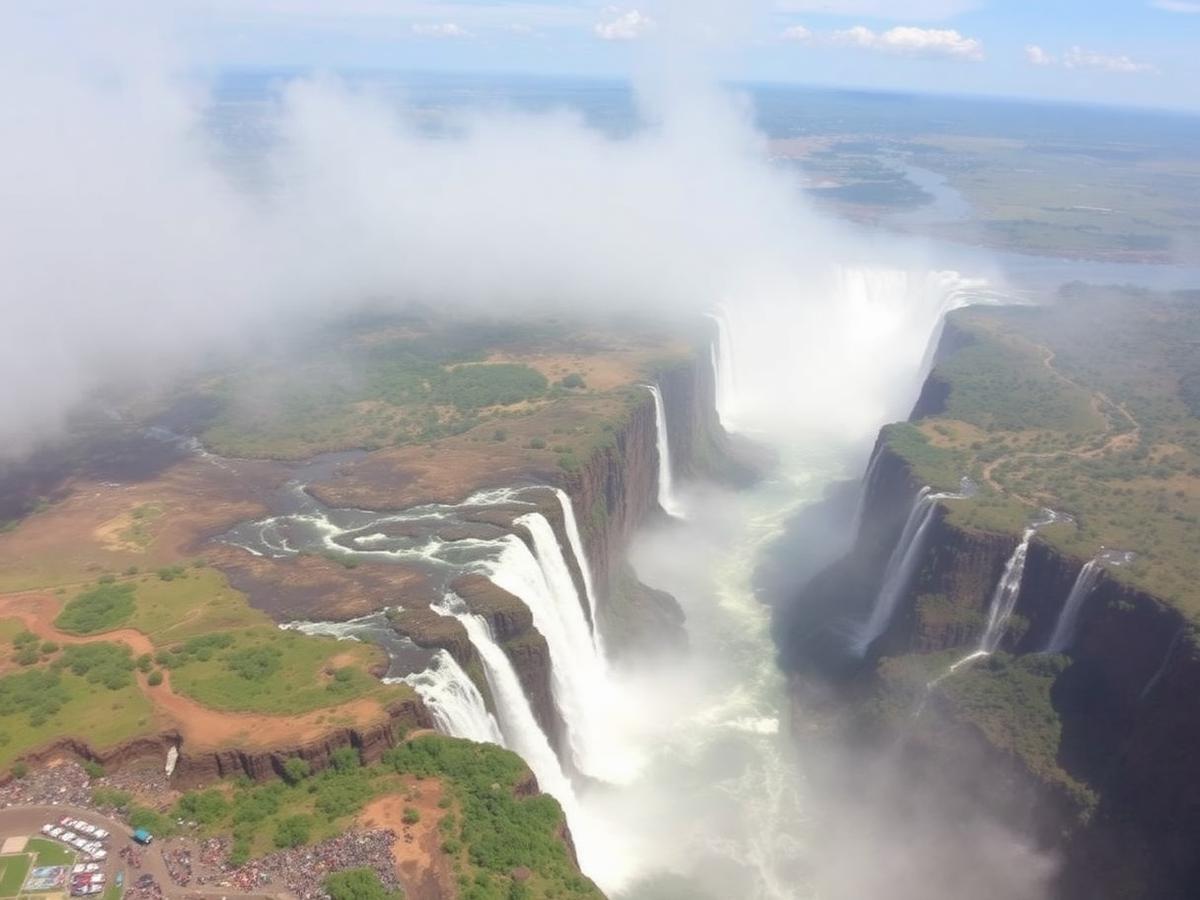Helicopter view over Victoria Falls